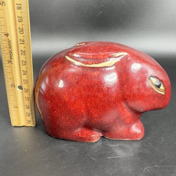 Contemporary Ceramic Bunny Rabbit Figurine Decorative Figure Red Big Eyes Bunny - Picture 2 of 9